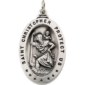 Extel Large Sterling Silver Catholic St. Christopher Pendant Charm