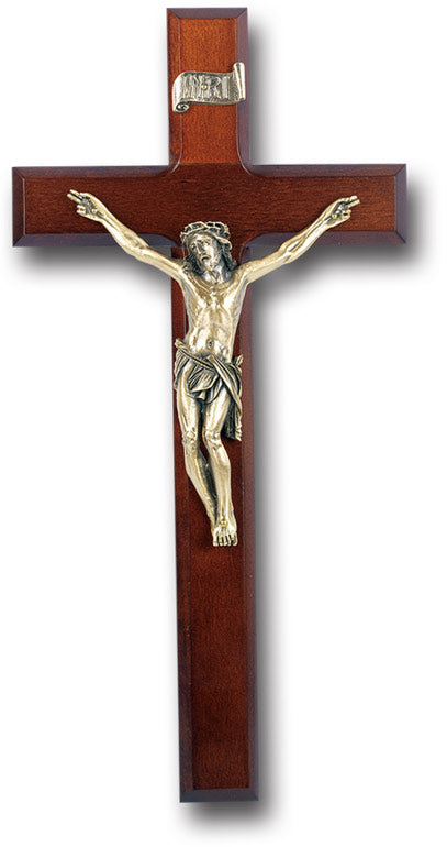 Large Catholic Dark Cherry Wood Wall Crucifix 12 Inch Decor