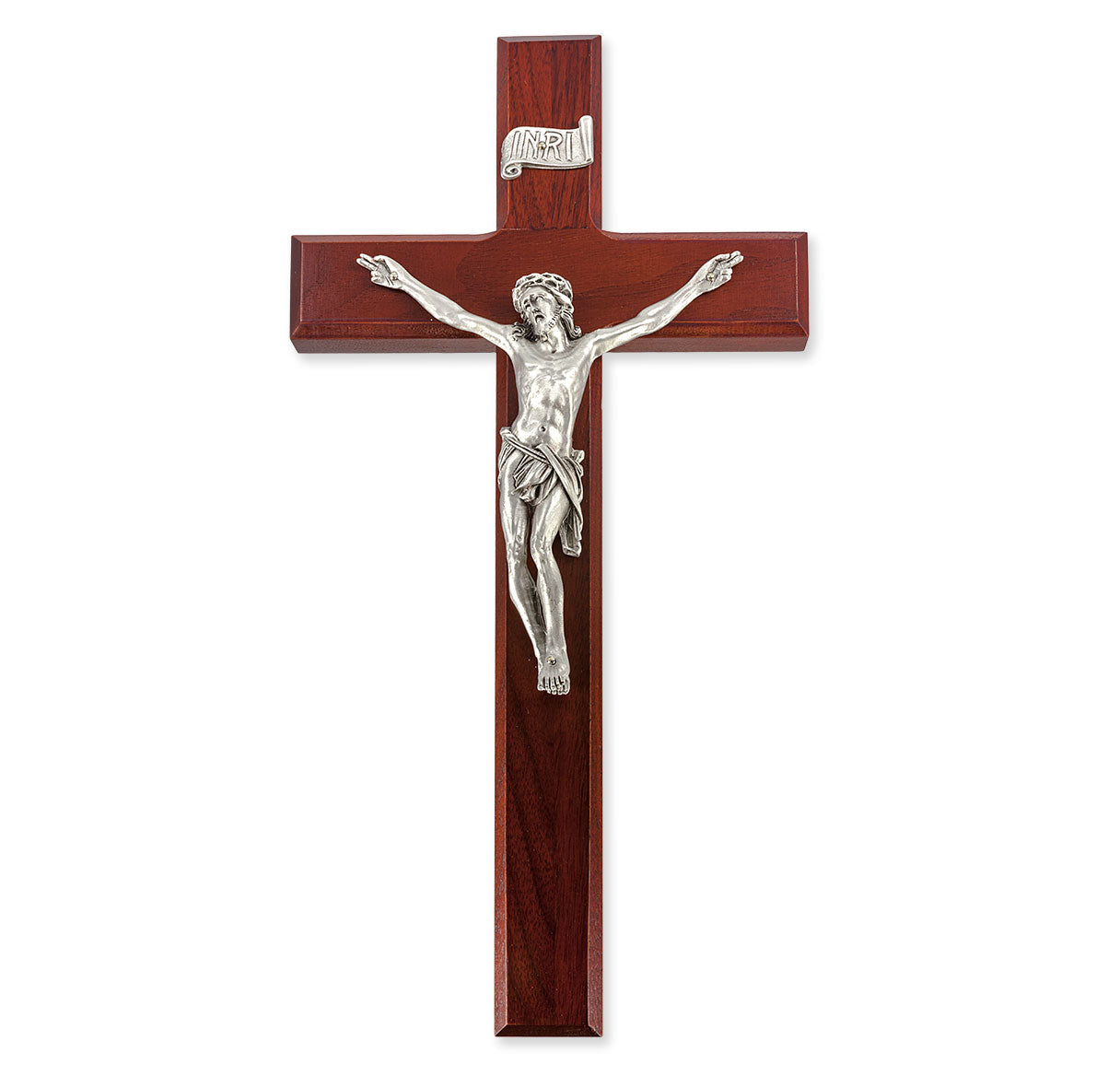 Large Catholic Dark Cherry Wood Wall Crucifix, 12", for Home, Office, Over Door