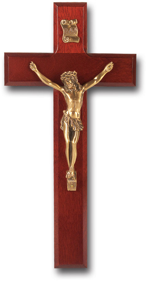 Large Catholic Dark Cherry Wood Wall Crucifix 10 Inch Decor