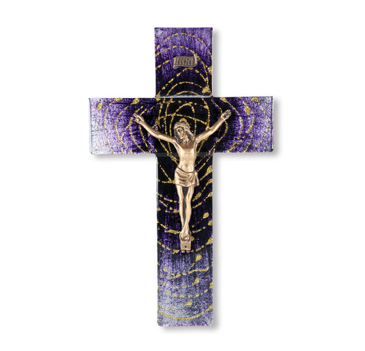 Large Catholic Purple Glass Crucifix, 10", for Home, Office, Over Door