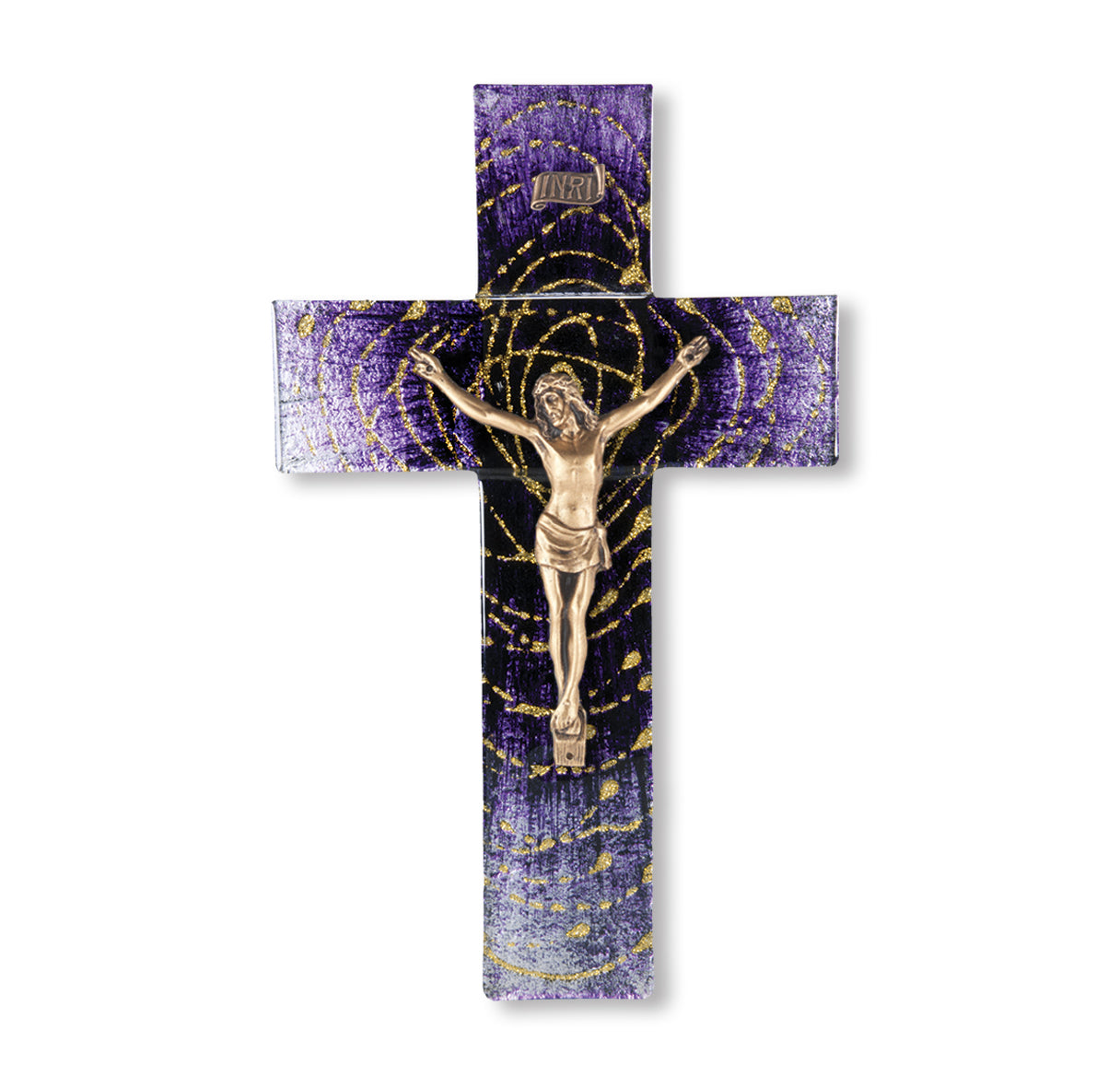 Large Catholic Purple Glass Crucifix, 10", for Home, Office, Over Door