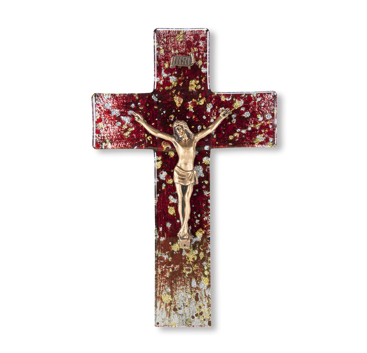 Large Catholic Deep Red Glass Crucifix, 10", for Home, Office, Over Door