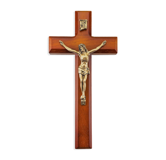Large Catholic Tutone Wood Wall Crucifix, 10", for Home, Office, Over Door