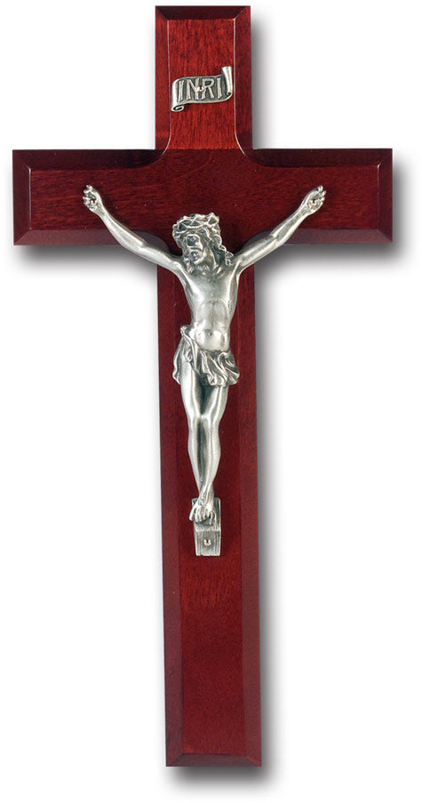 Large Catholic Dark Cherry Wood Wall Crucifix, 10", for Home, Office, Over Door