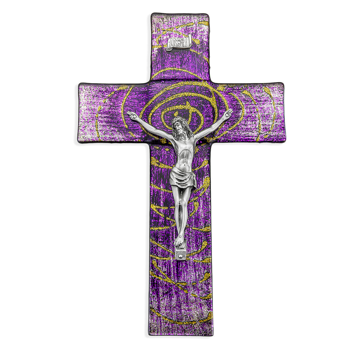 Large Catholic Purple Glass Crucifix, 10", for Home, Office, Over Door