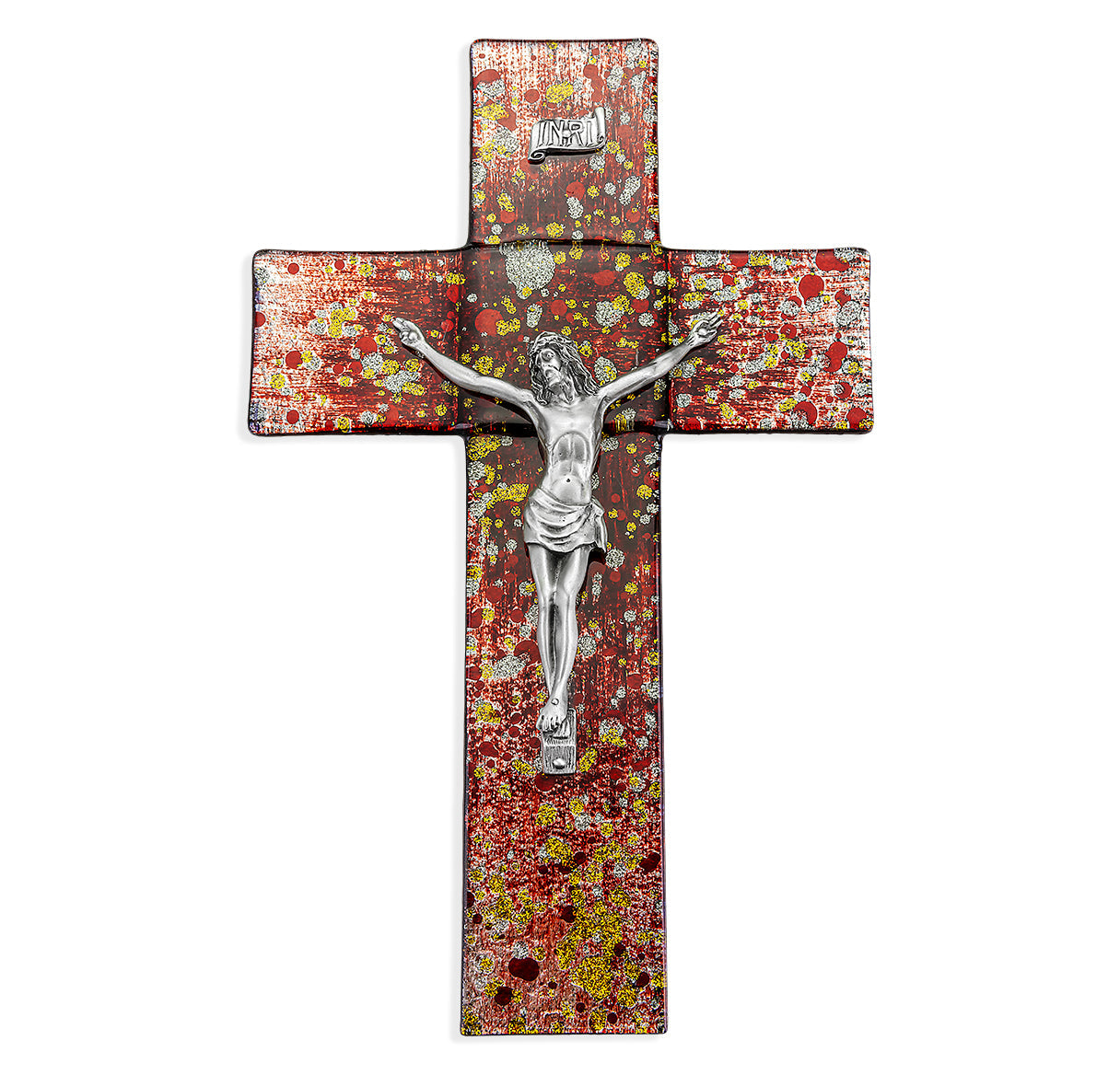 Large Catholic Deep Red Glass Crucifix 10 Inch For Home Decor