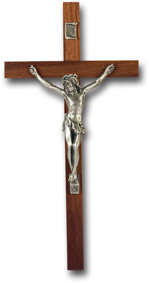 Large Catholic Genuine Walnut Wood Wall Crucifix, 10", for Home, Office, Over Door
