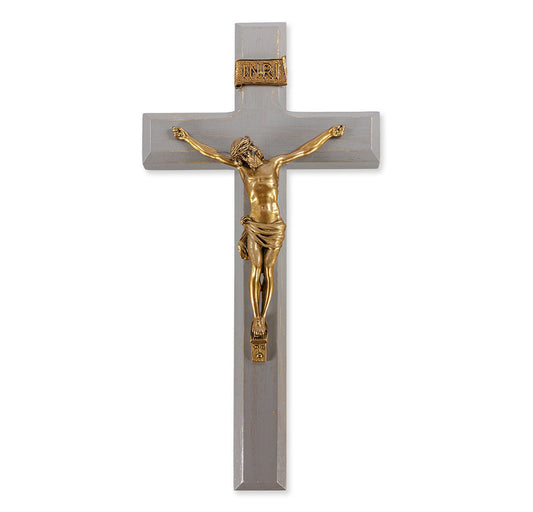 Large Catholic Camtry Gray Wood Wall Crucifix, 11", for Home, Office, Over Door