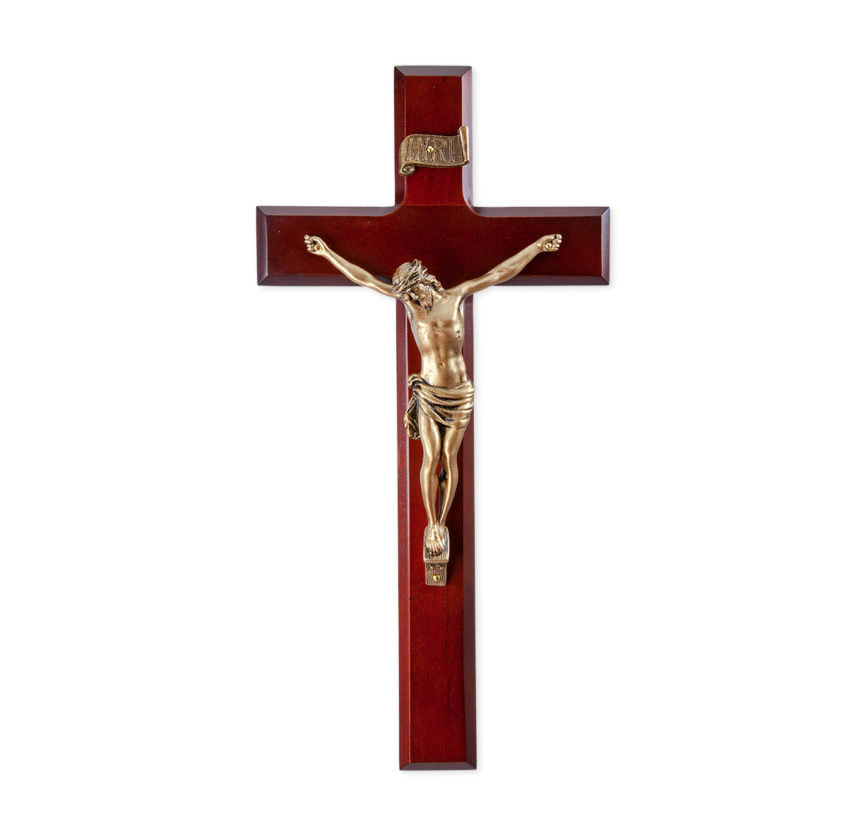 Large Catholic Dark Cherry Wood Wall Crucifix, 11", for Home, Office, Over Door