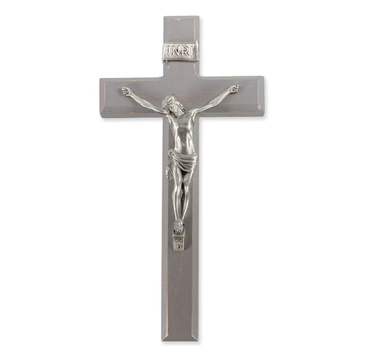 Large Catholic Camtry Gray Wood Wall Crucifix 11 Inch Decor