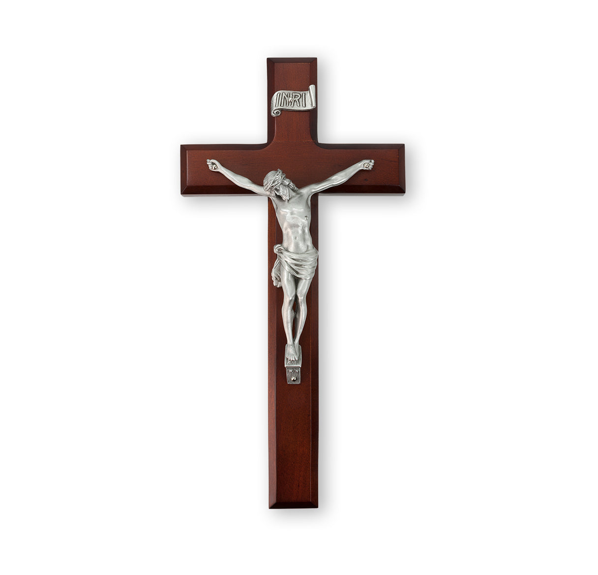 Large Catholic Dark Cherry Wood Wall Crucifix, 11", for Home, Office, Over Door