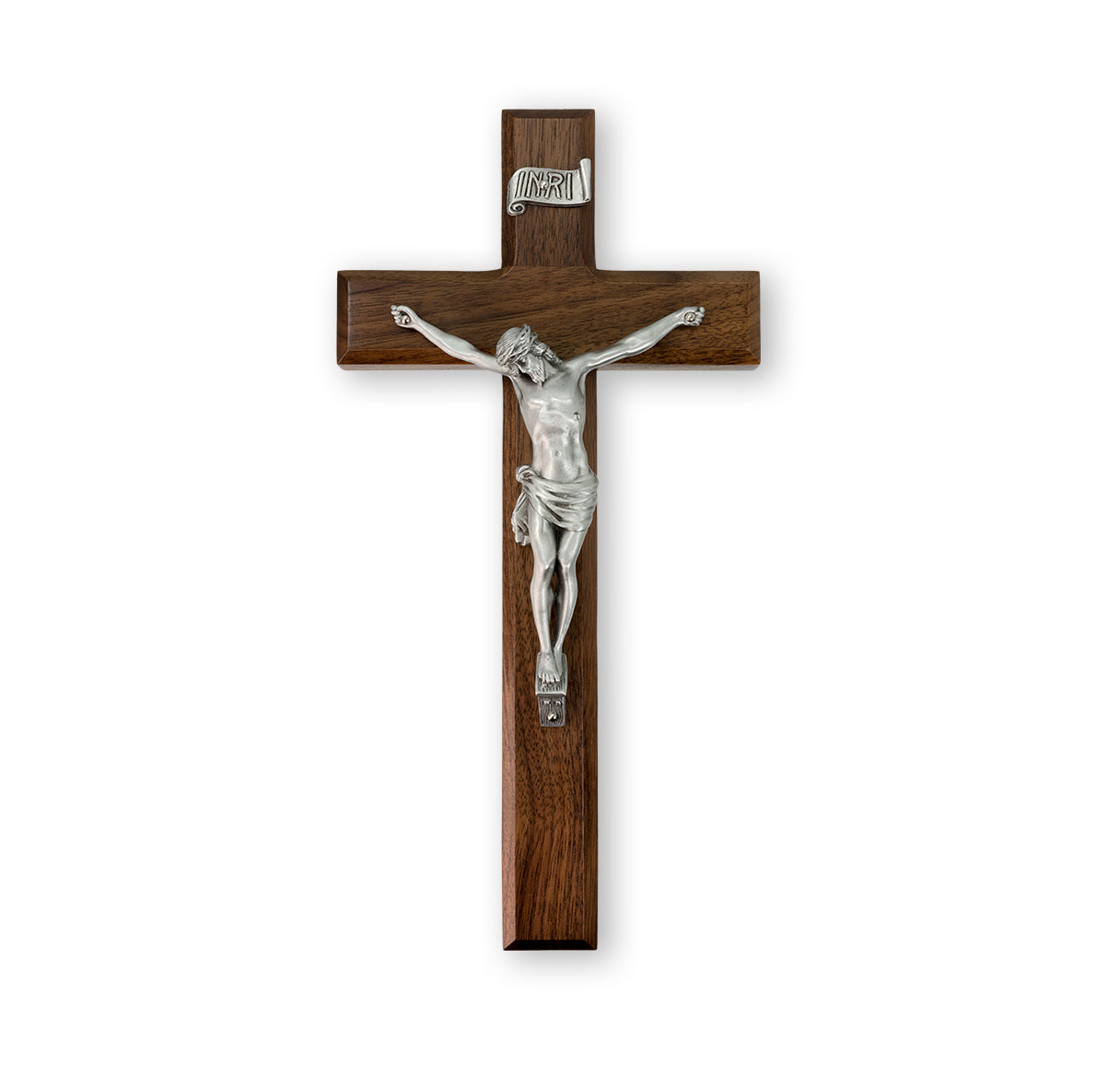 Large Catholic Genuine Walnut Wall Crucifix, 11", for Home, Office, Over Door