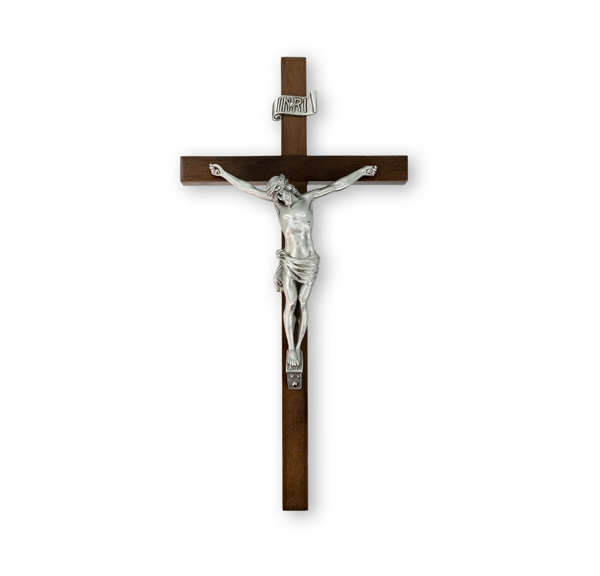 Large Catholic Genuine Walnut Wall Crucifix, 11", for Home, Office, Over Door