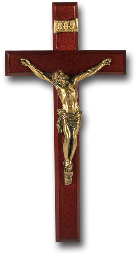 Large Catholic Dark Cherry Wood Wall Crucifix 12 Inch Decor
