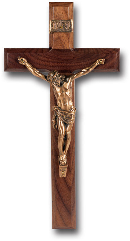 Large Catholic Walnut Wood Wall Crucifix 12 Inch Decor