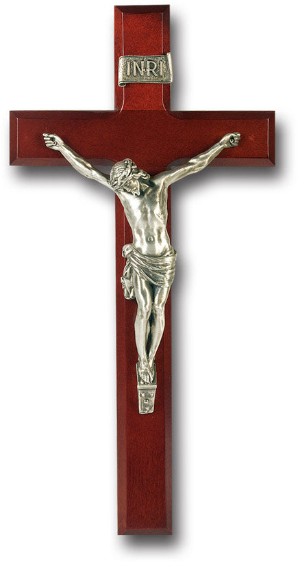 Large Catholic Dark Cherry Wood Wall Crucifix 12 Inch Decor