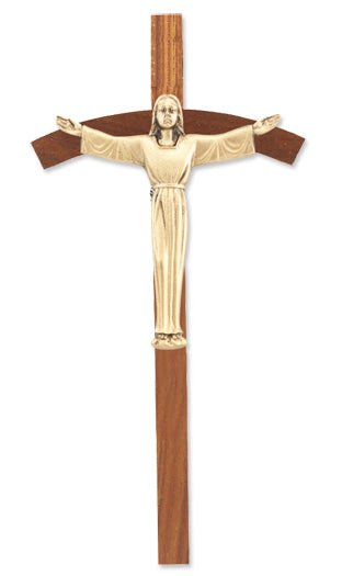 Medium Catholic Genuine Walnut Wood Risen Wall Cross 8 Inch
