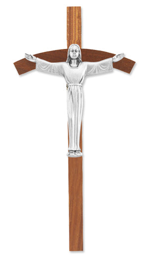 Medium Catholic Genuine Walnut Wood Risen Wall Cross, 8", for Home, Office, Over Door