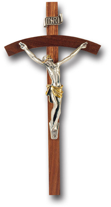Medium Catholic Genuine Walnut Wood Wall Crucifix 8 Inch