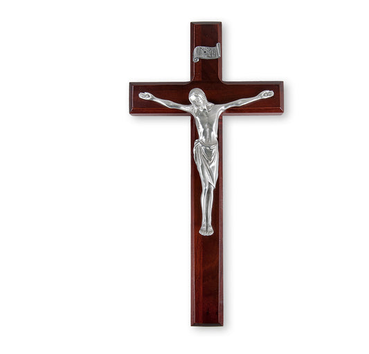 Large Catholic Dark Cherry Wood Wall Crucifix, 12", for Home, Office, Over Door