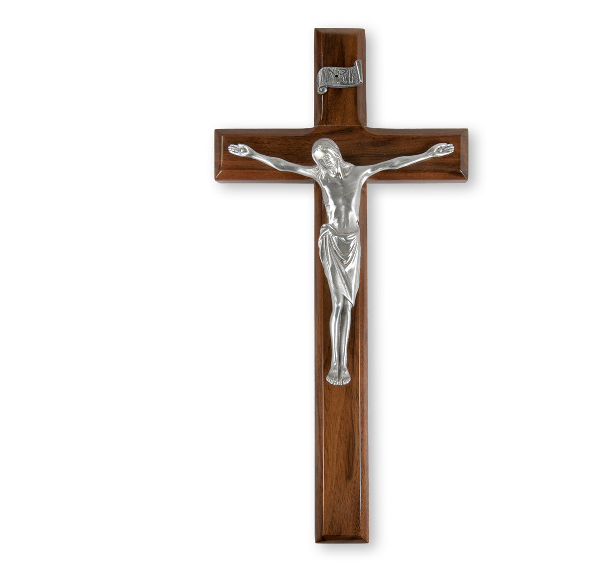 Large Catholic Genuine Walnut Wood Wall Crucifix 12 Inch