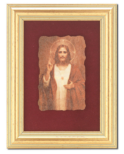 Sacred Heart of Jesus Picture Framed Wall Art Decor Small Classic Antique Gold Fluted Frame