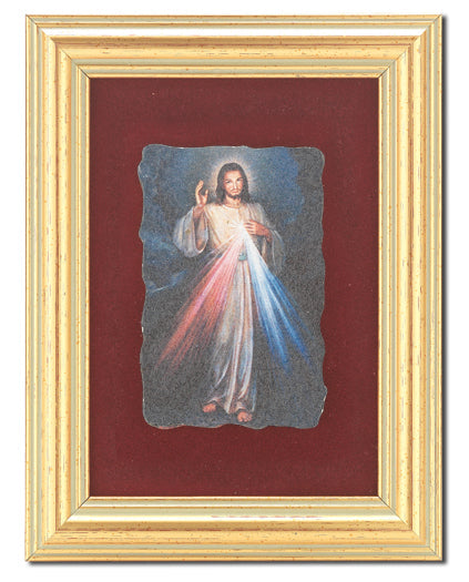 Divine Mercy Picture Framed Wall Art Decor Small Antique Gold