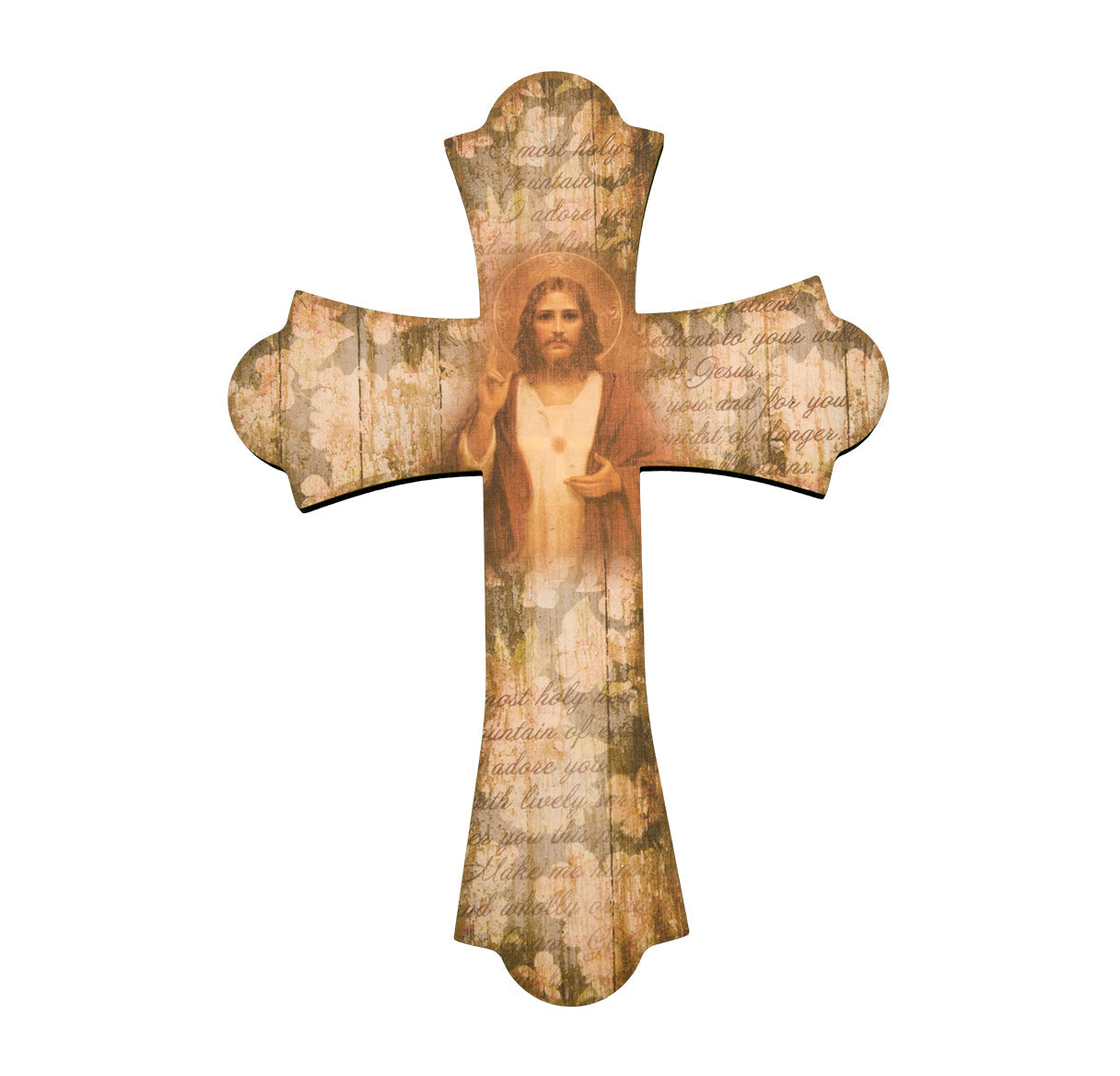 Large Catholic Sacred Heart of Jesus Wood Cross 10 Inch