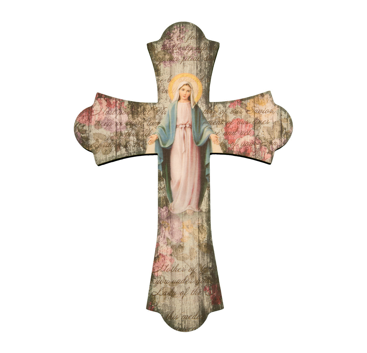 Large Catholic Our Lady of Grace Wood Cross 10 Inch Decor