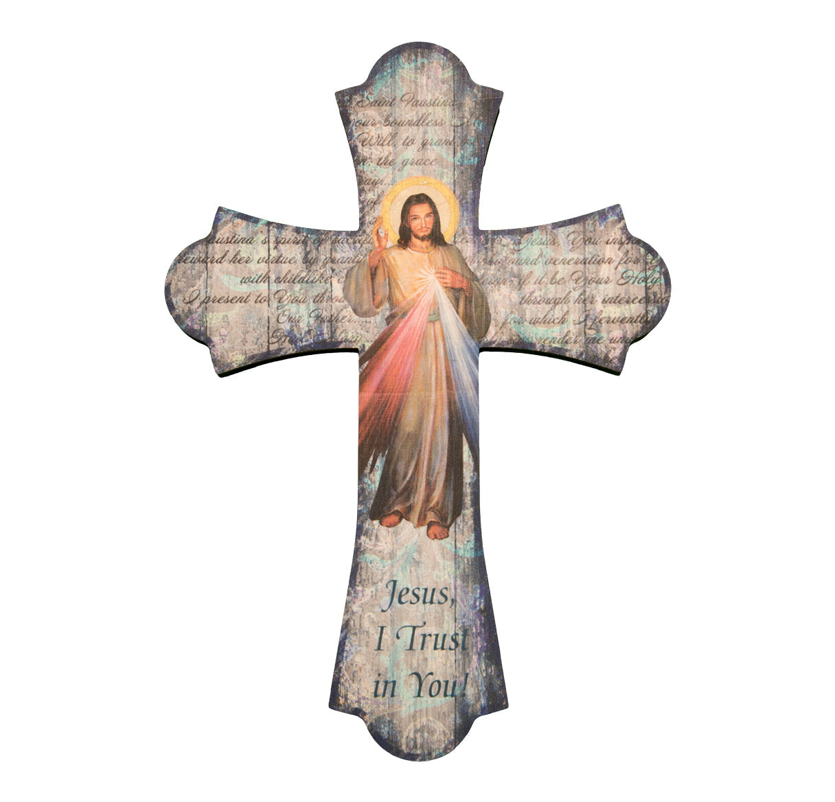 Large Catholic Divine Mercy Wood Cross, 12 Inches For Home