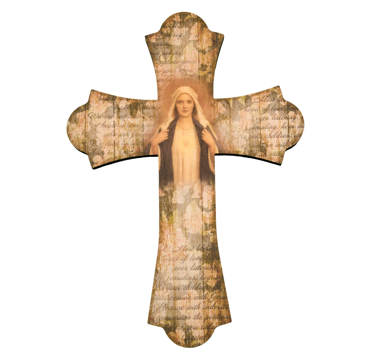 Large Catholic Immaculate Heart of Mary Wood Cross 12 Inch