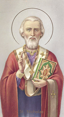 Saint Nicholas Paper Catholic Prayer Holy Card with Blank Back, Pack of 100