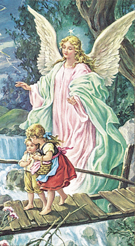 Guardian Angel Crossing the Bridge Paper Catholic Prayer Holy Card Pack of 100