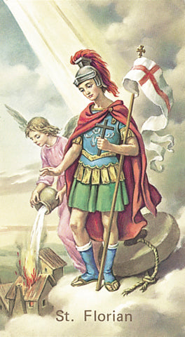 Saint Florian Paper Catholic Prayer Holy Card with Blank Back