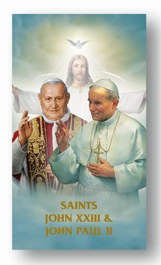 Saint John Paul II and Saint John XXIII Paper Catholic Prayer Holy Card with Blank Back, Pack of 100