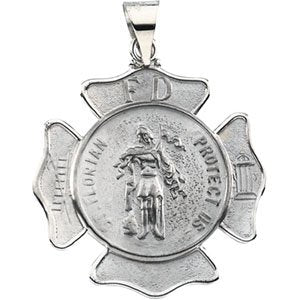 Extel Medium 14K White Gold Mens Religious Catholic St. Florian Patron Saint Medal Pendant Charm