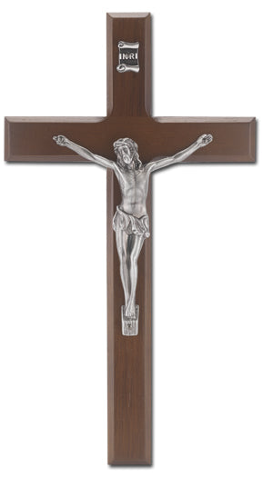 Large Catholic Walnut Wood Wall Crucifix 10 Inch Decor Piece