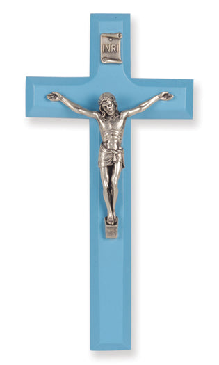 Medium Catholic Blue Wood Crucifix, 7", for Home, Office, Over Door
