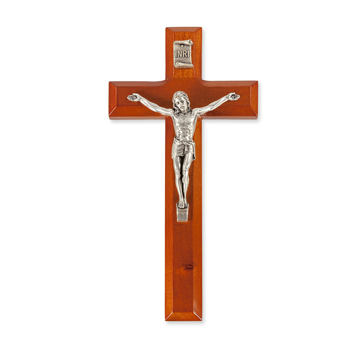 Medium Catholic Natural Cherry Wood Crucifix, 7", for Home, Office, Over Door
