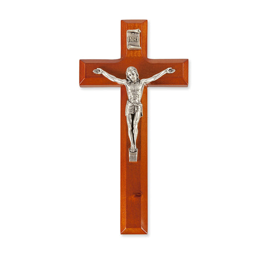 Medium Catholic Natural Cherry Wood Crucifix, 7", for Home, Office, Over Door