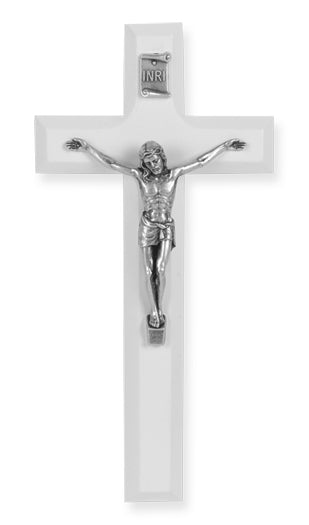 Medium Catholic White Wood Crucifix, 7", for Home, Office, Over Door