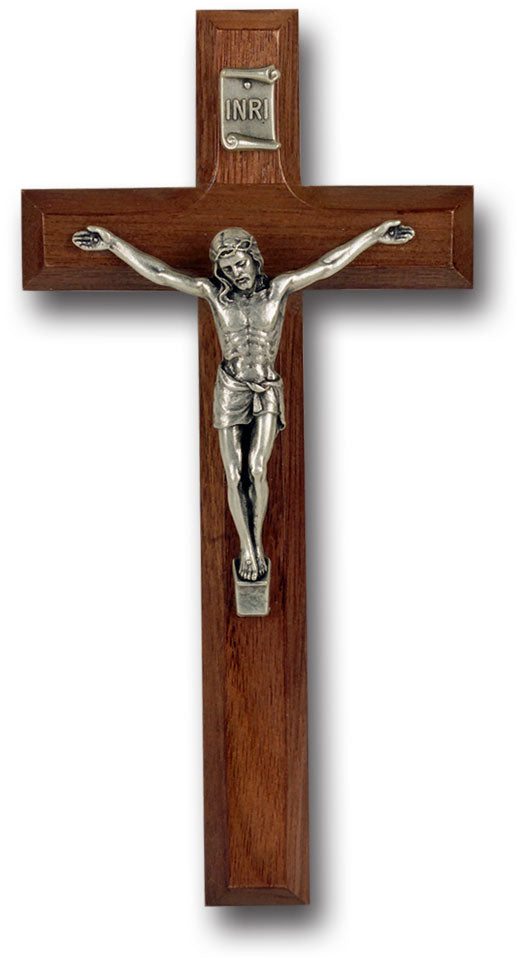 Medium Catholic Genuine Walnut Wall Crucifix, 7", for Home, Office, Over Door