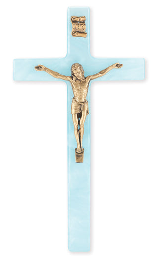 Medium Catholic Blue Pearlized Crucifix for Home Office Decor
