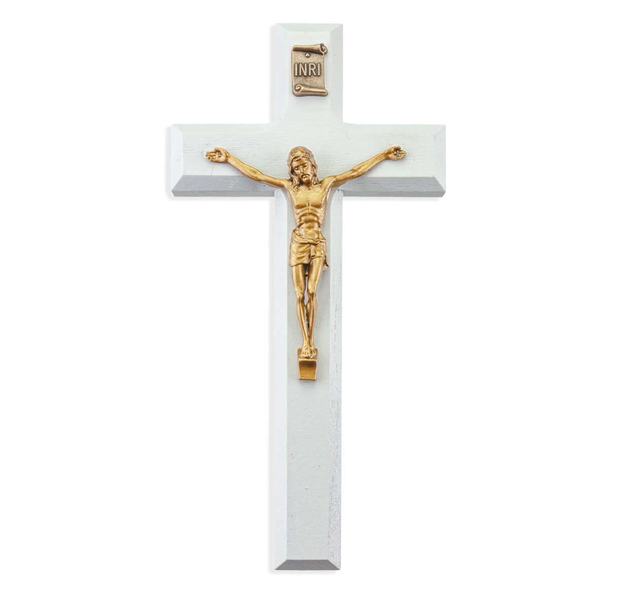 Medium Catholic White Wood Crucifix for Office Decor