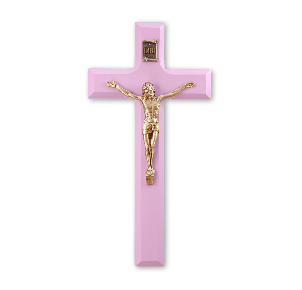 Medium Catholic Pink Wood Crucifix 7 Inches for Home Office