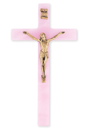 Medium Catholic Pink Pearlized Crucifix 7 Inch for Home Office