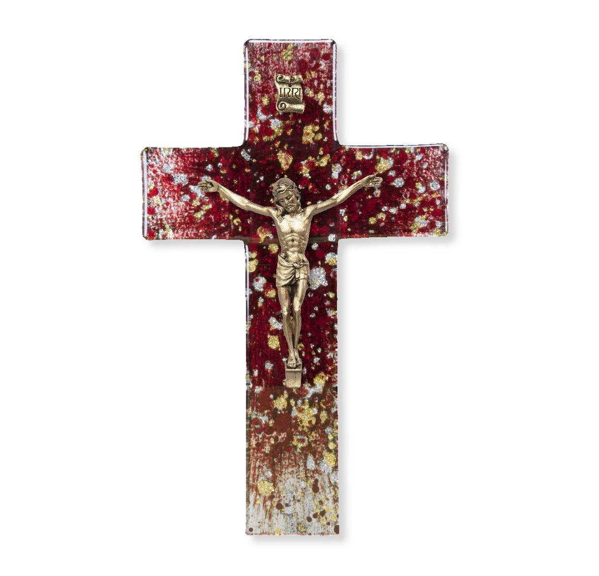 Medium Catholic Deep Red Glass Crucifix 7 Inch for Home