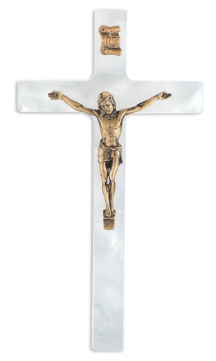 Medium Catholic White Pearlized Crucifix 7 Inch for Home Office