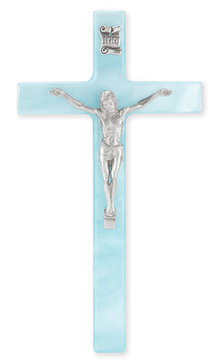 Medium Catholic Blue Pearlized Crucifix, 7", for Home, Office, Over Door